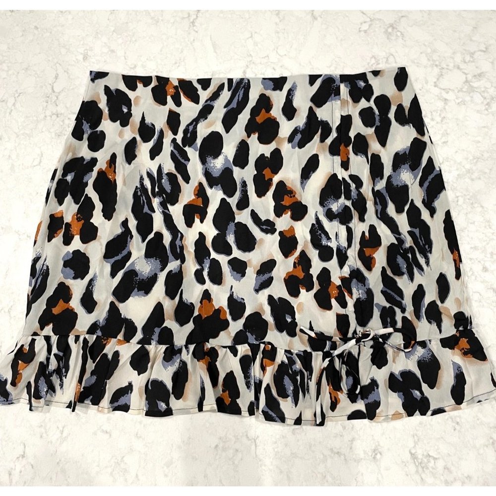 Shein Leopard Print Multicolored Ruffled Side Drawstring Skirt 2XL